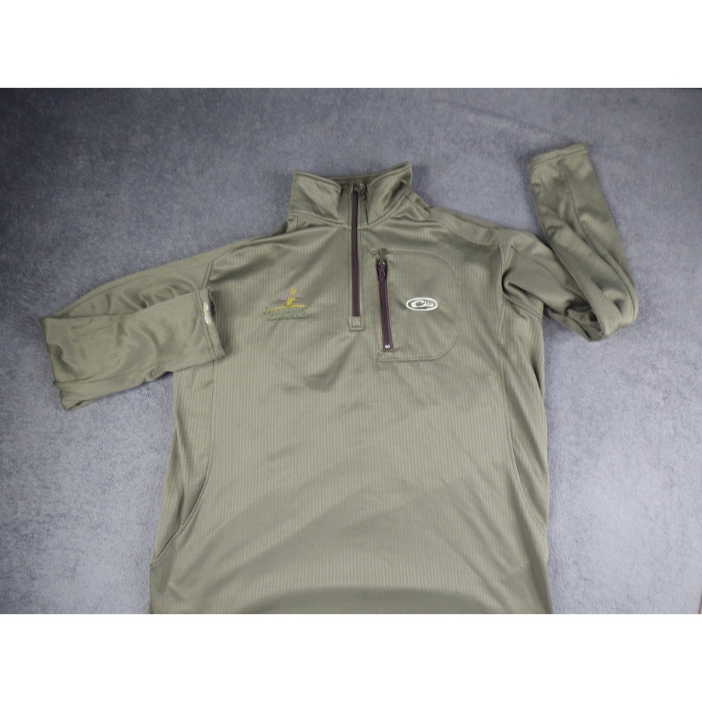 Drake Waterfowl Systems Mens Large Olive Green Grid Fleece 1/4 Zip Pullover